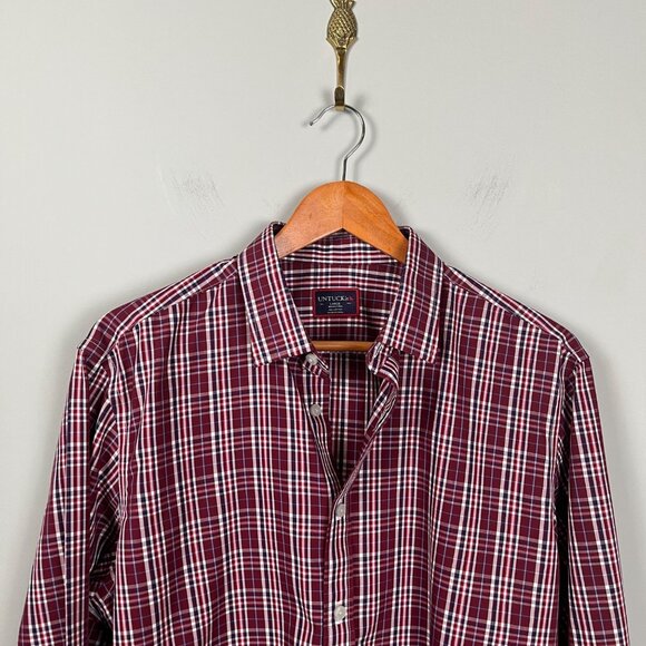 UNTUCkit Wrinkle Free Red Multicolor Plaid Flannel Button Down Shirt Men's L - Picture 3 of 6
